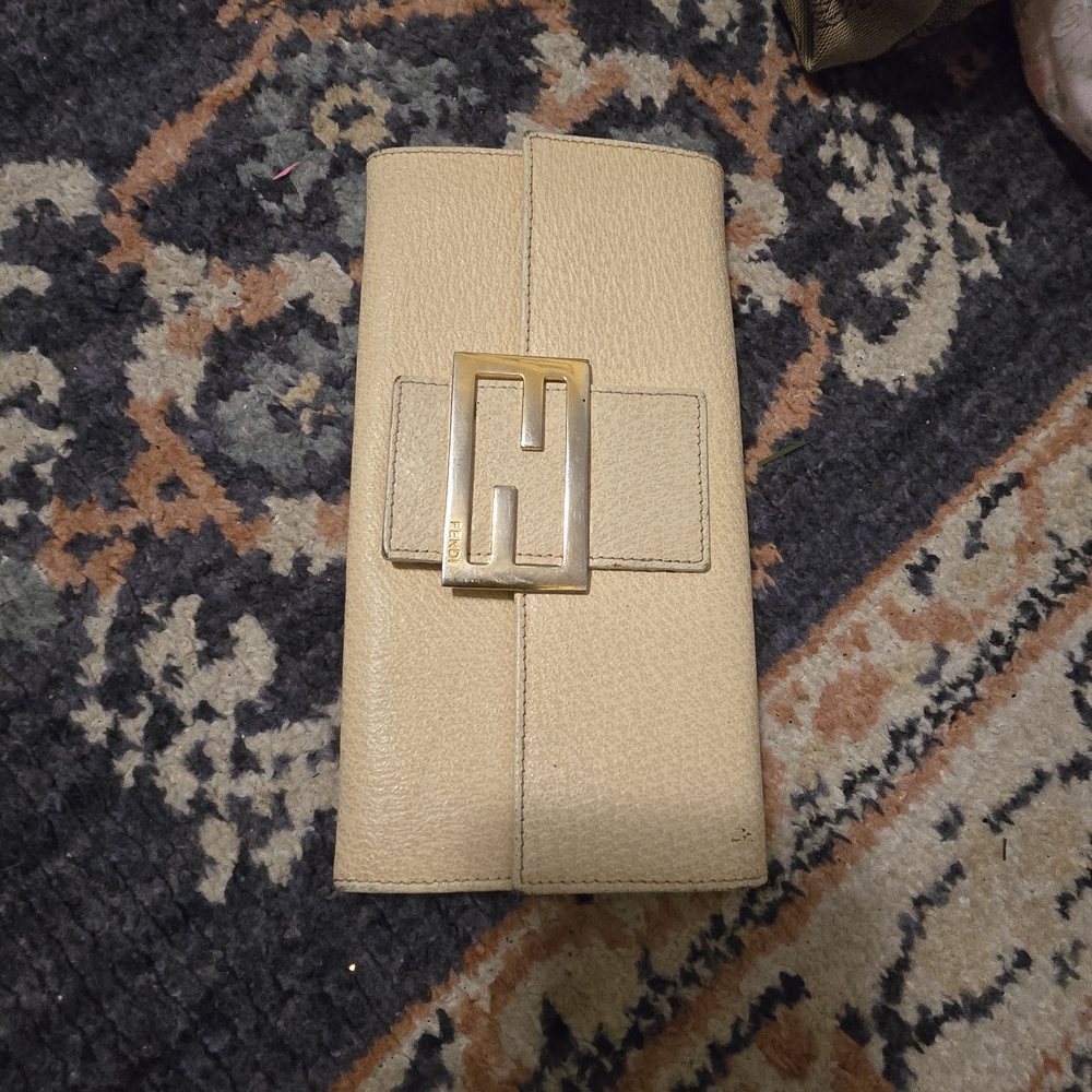 Fendi Cream Wallet with Gold Logo